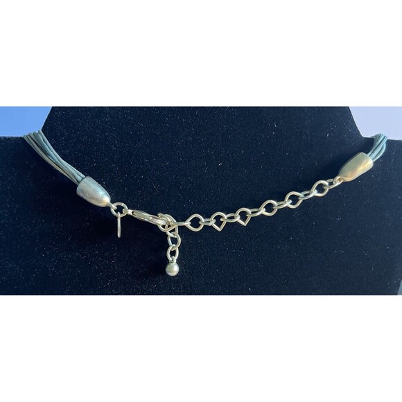 Chico's Sage Multi Strand Silk Cord Silver Tone Hoop Pendant Necklace 23" - Picture 7 of 7